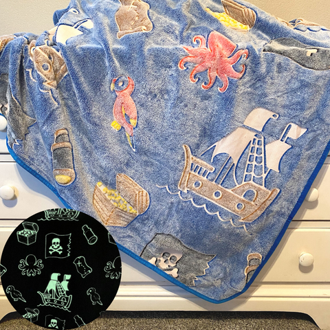 Blue Glow in the Dark Pirate Blanket