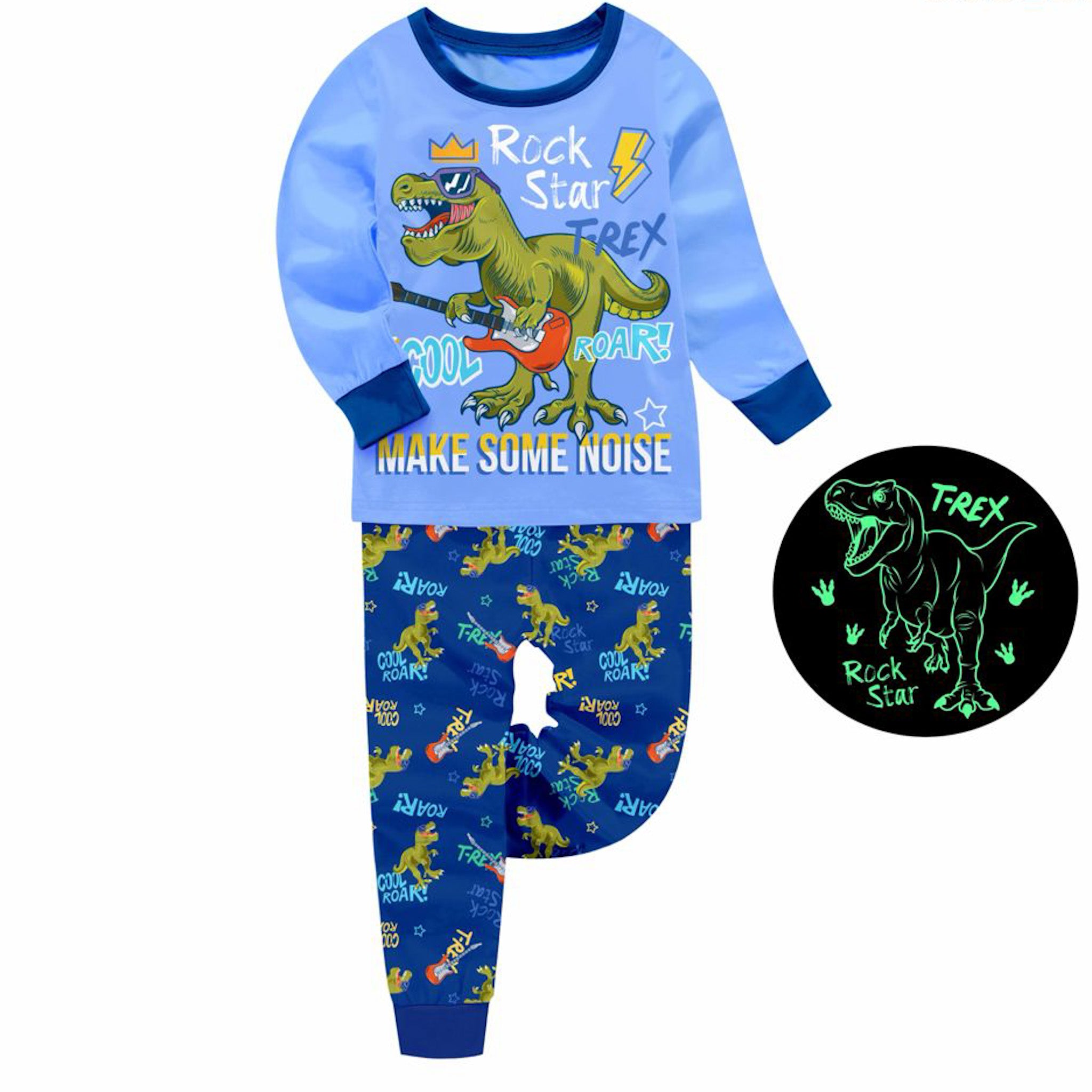 NEW! Glow in the Dark Long Sleeve Blue Dino Pajamas - Snug Fit