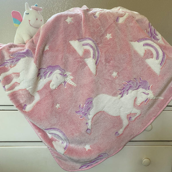 Pink Glow in the Dark Unicorn Blanket