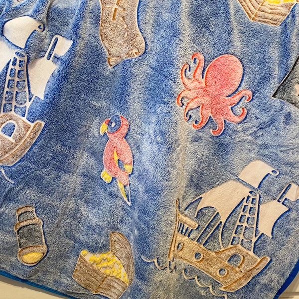 Blue Glow in the Dark Pirate Blanket