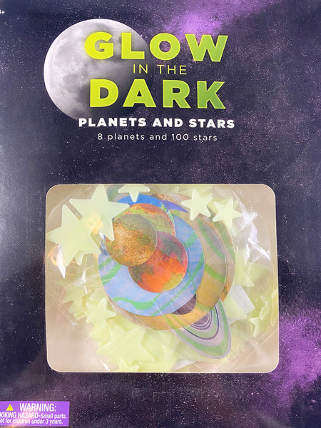 100 stars that glow in the dark and 8 planets in cludes double sided tape for walls