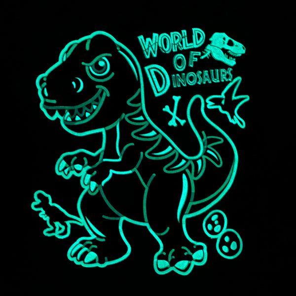 Glow in the dark t-rex dinosaur on boys brown pajama t-shirt