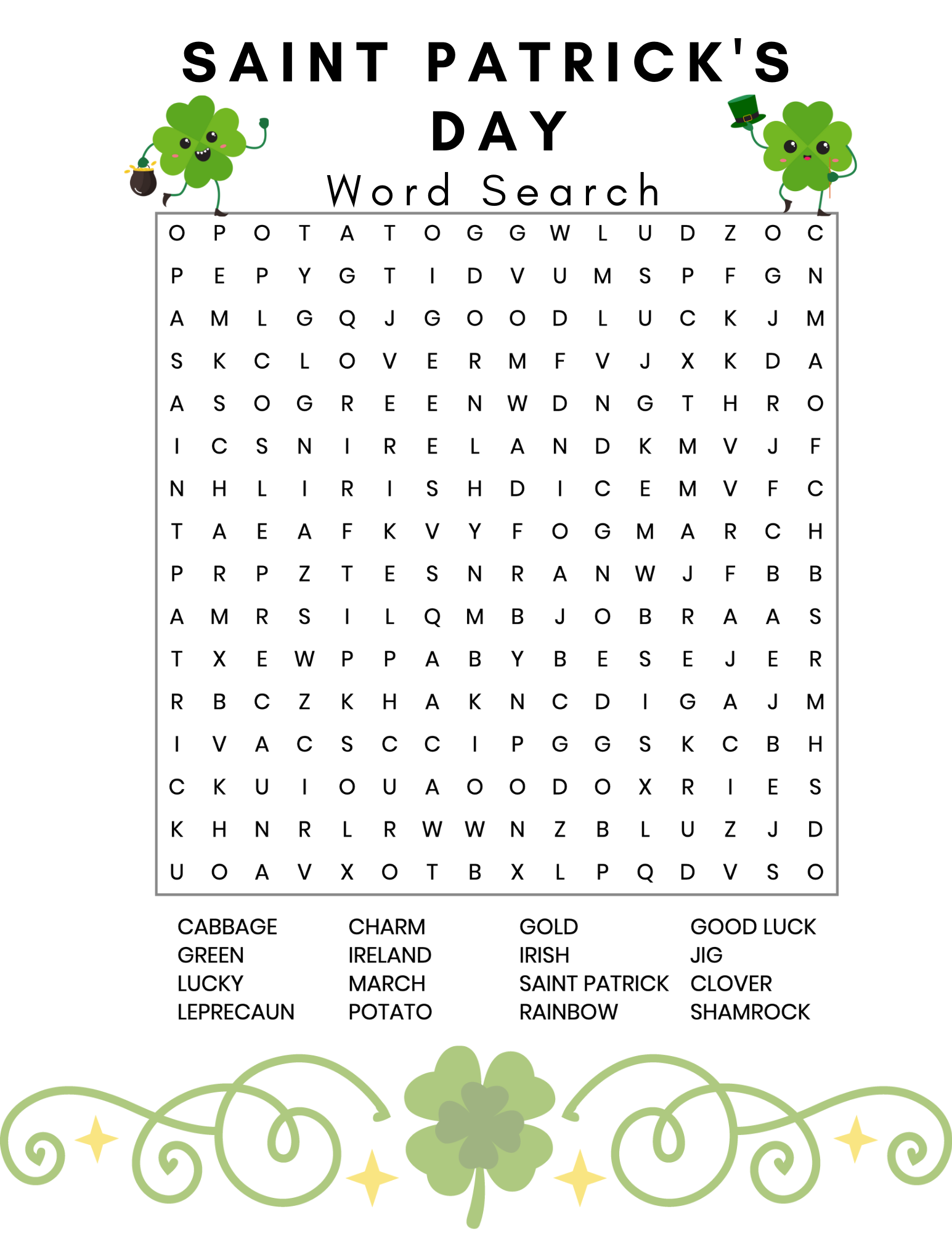 Saint Patrick's Day Word Search -Free