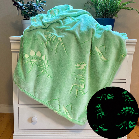 jurassic dinosaur glow in the dark blanket t-rex tyrannosaurs tyrannosaurus stegosaur pterodactyl triceratops long neck brontosaurus land before time paleontologist Dino fossils boy blanket girl throw    